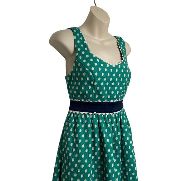 Judith March Green and White Polka Dot Sleeveless Open Back Dress M (2600) - Picture 2 of 7